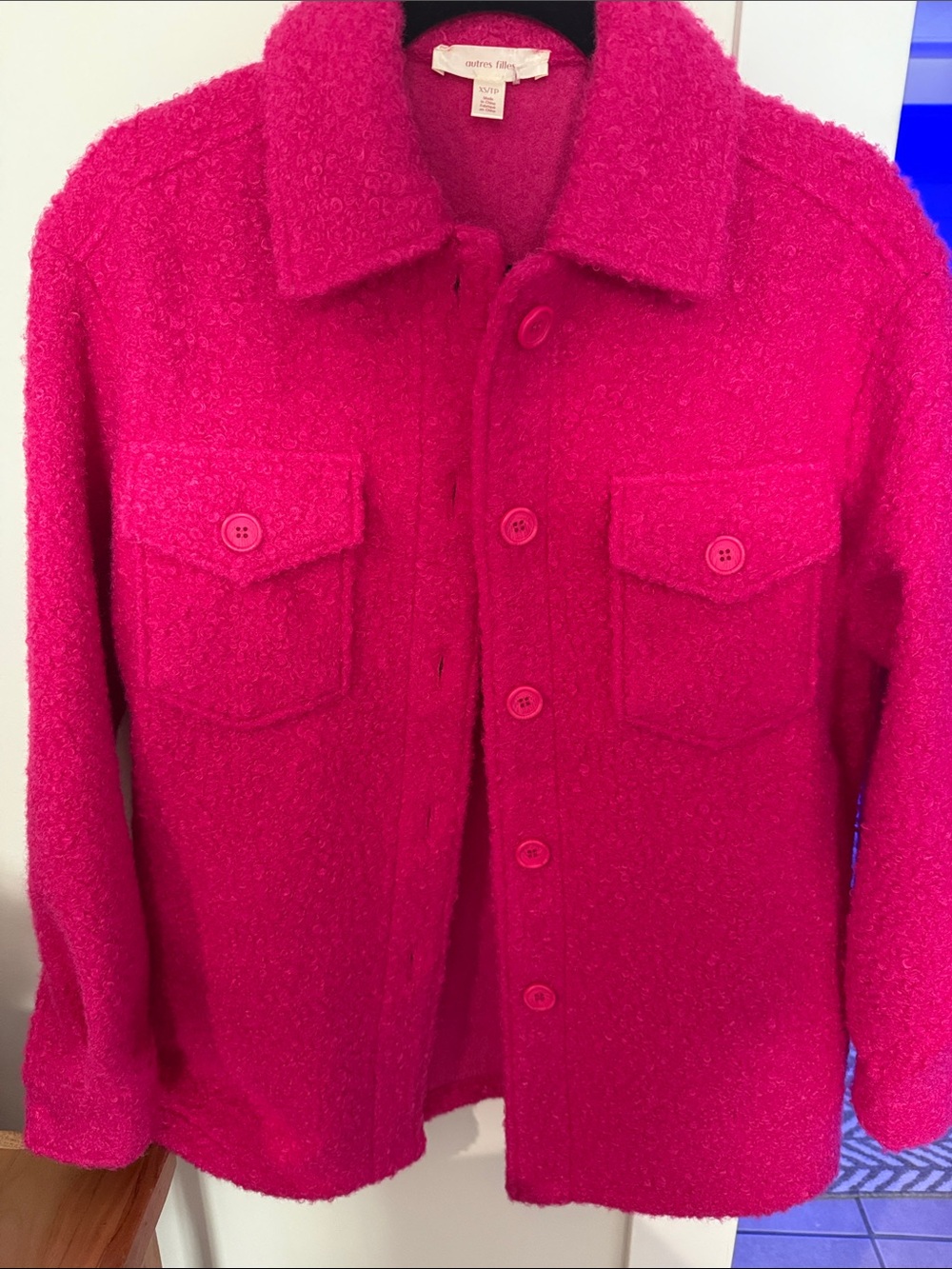 active blue Fuchsia Teddy Button-Front Jacket